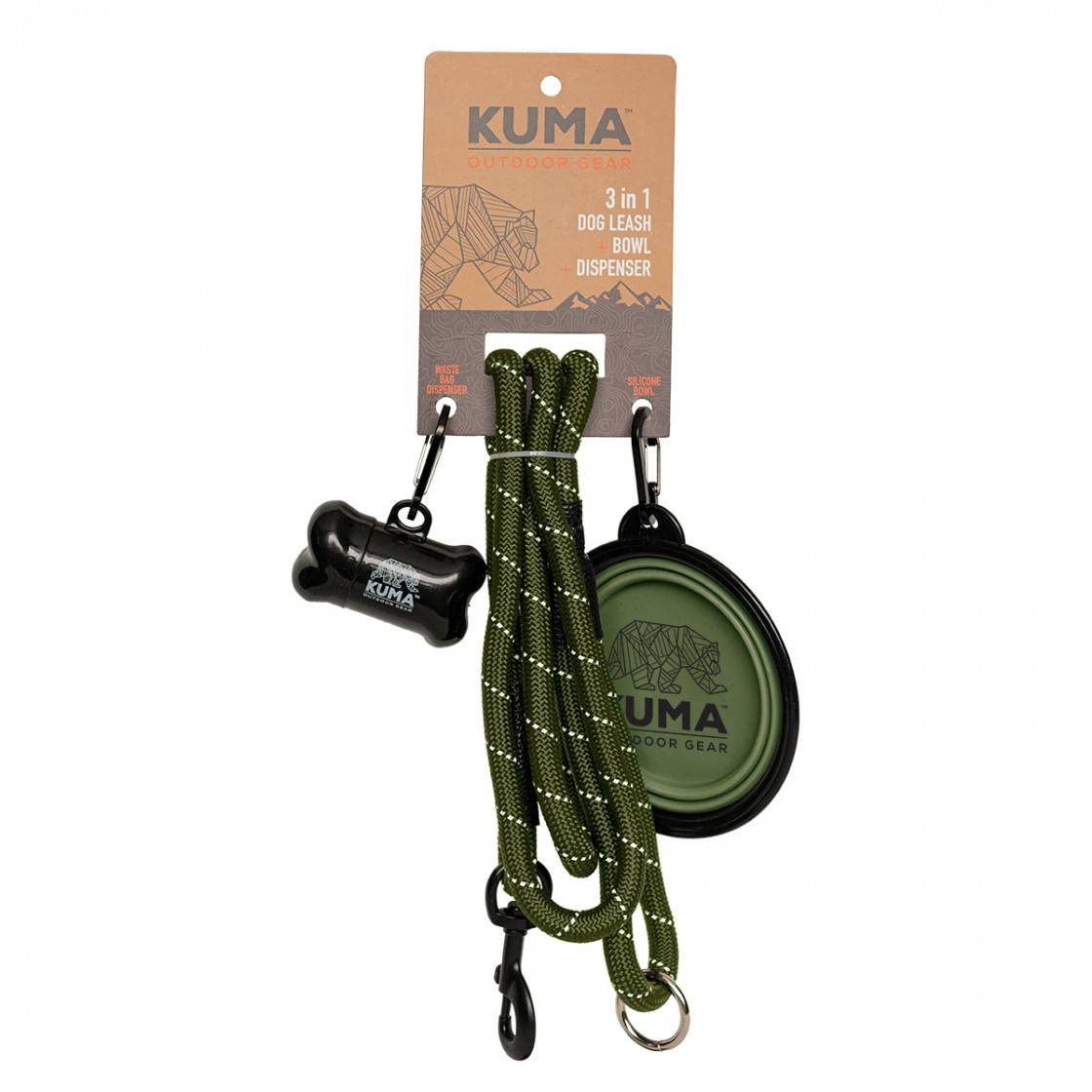 Kuma 3 in 1 Dog Leash Green/Black