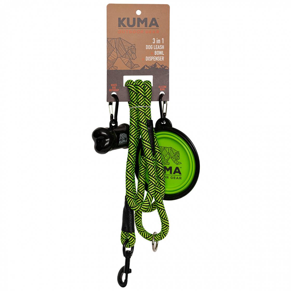 Kuma 3 in 1 Dog Leash Lime/Black
